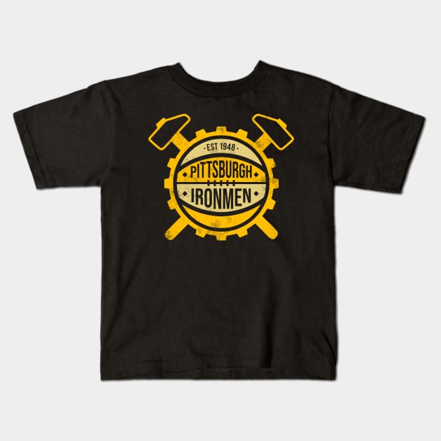 Retro Distressed Pittsburgh Ironmen Defunct Basketball Design Kids T-Shirt by darklordpug